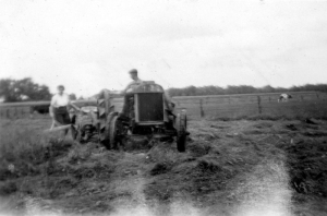 F10 Bouwmeester aan het grasmaaien juni 1947